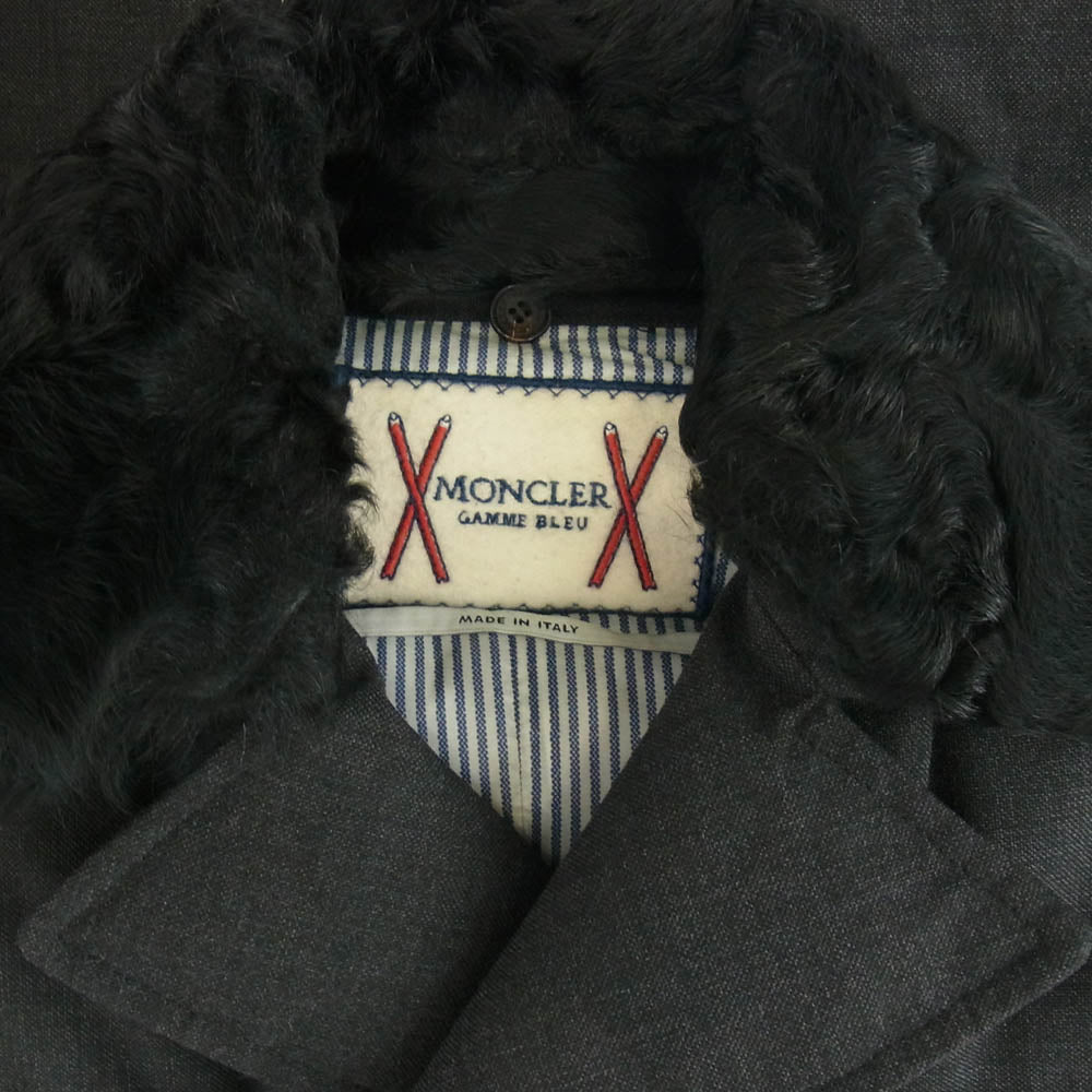 MONCLER モンクレール 423914137910 63337 GAMME BLEU ガムブルー ファーカラー ストライプ 裏地キルティング 切替 ダウンジャケット ショート コート ブラック系【中古】
