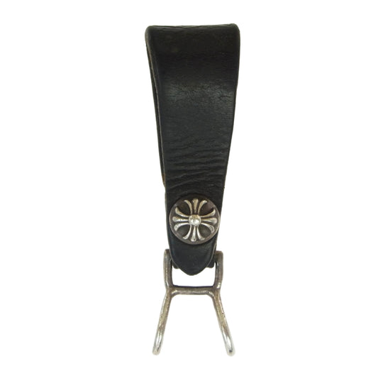 CHROME HEARTS クロムハーツ（原本無） BELT LOOP クロスボール ボタン レザー ベルト ループ ブラック系【中古】