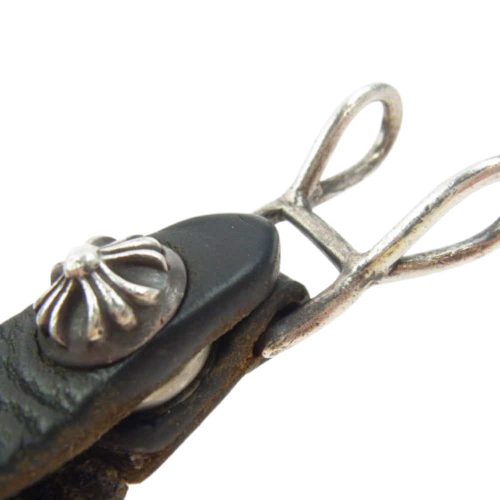 CHROME HEARTS クロムハーツ（原本無） BELT LOOP クロスボール ボタン レザー ベルト ループ ブラック系【中古】