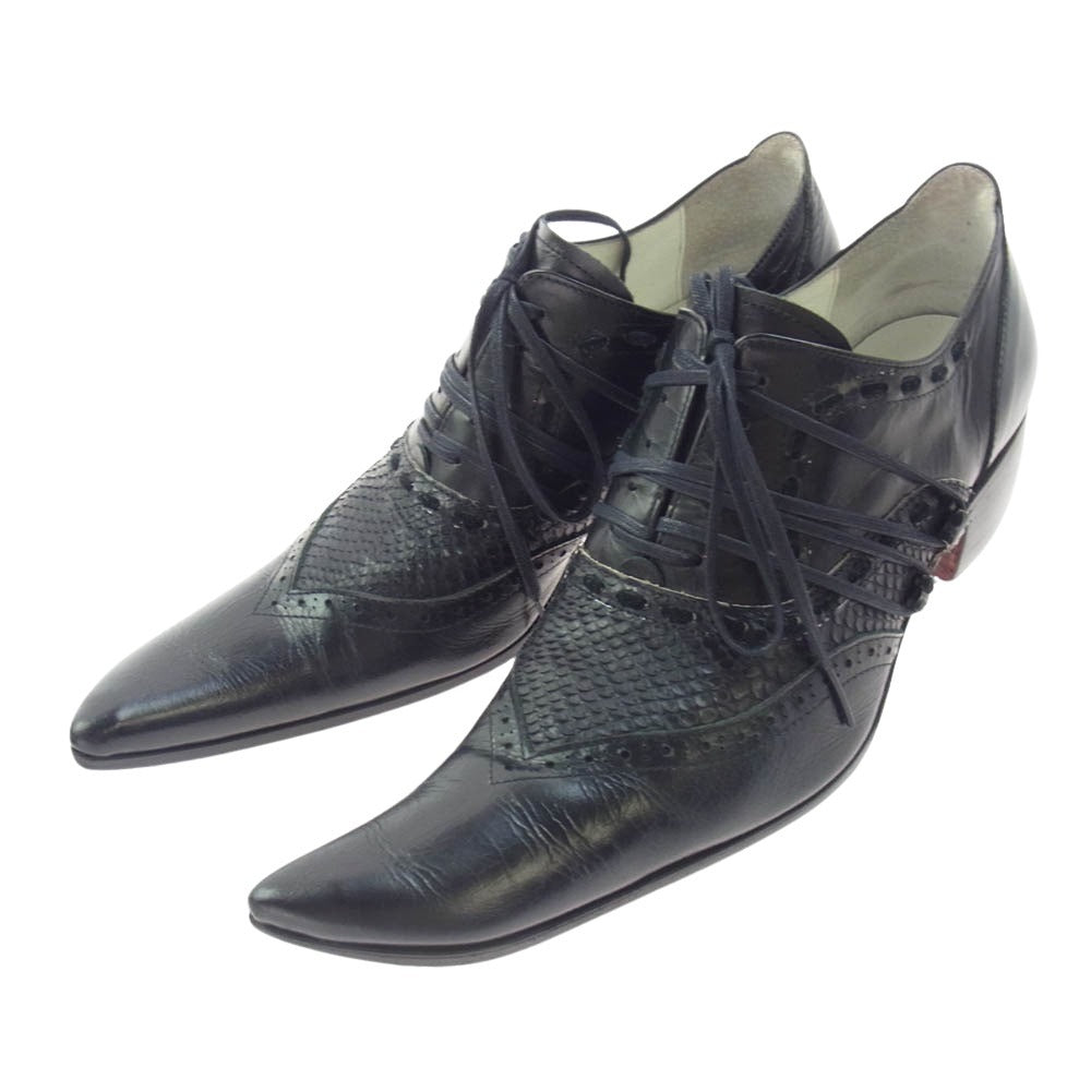 ヒロムタカハラ スネークスキン バターナイフ シューズ ブラック系 41【中古】