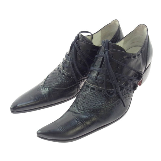 ヒロムタカハラ スネークスキン バターナイフ シューズ ブラック系 41【中古】