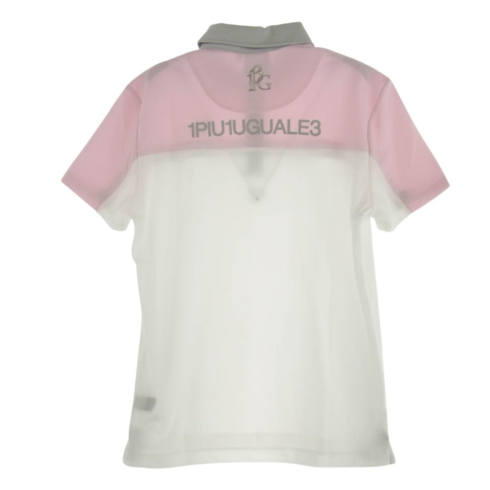 1piu1uguale3 ウノピュウノウグァーレトレ GRT117 POE339 GORF ゴルフ 戸賀敬城 別注 S/S POLO 折り鶴ロゴ カラーブロック 半袖 ポロシャツ ホワイト系 ピンク系 グレー系 ４【中古】