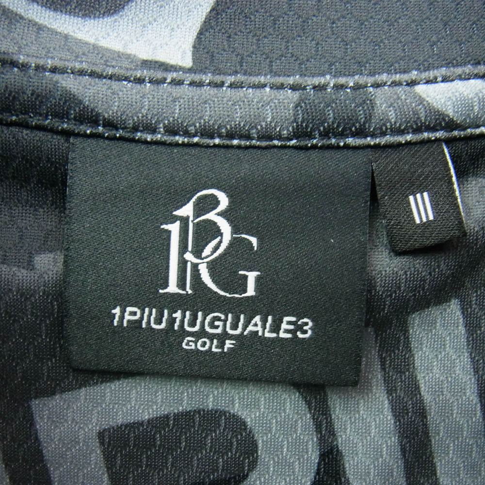 1piu1uguale3 ウノピュウノウグァーレトレ GRT173 POE398 GORF ゴルフ S/S MOCK NECK ALL LOGO MIX モックネック オールロゴ 総柄ロゴ ミックス カットソー Tシャツ ダークグレー系 3【中古】