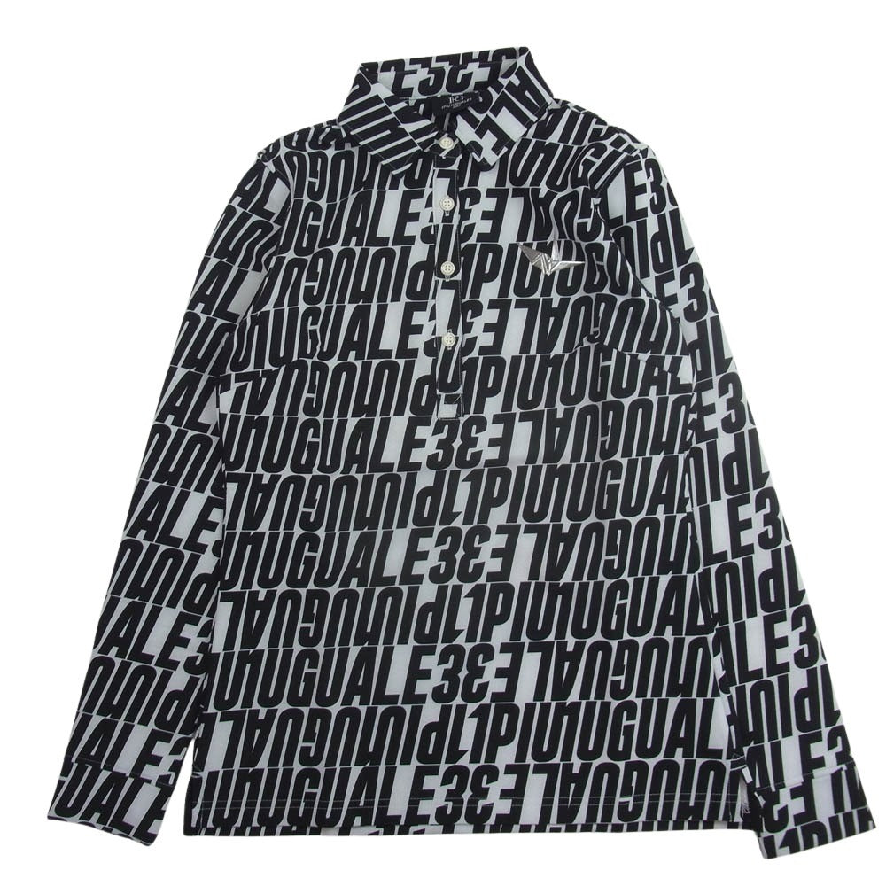 1piu1uguale3 ウノピュウノウグァーレトレ GORF ゴルフ WOMENS L/S POLO DIAGONAL FULL LOGO ダイアゴナル フルロゴ 長袖 ポロシャツ ブラック系 ホワイト系 1【中古】