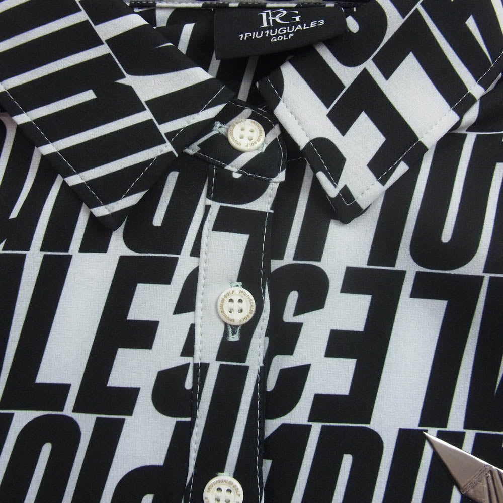 1piu1uguale3 ウノピュウノウグァーレトレ GORF ゴルフ WOMENS L/S POLO DIAGONAL FULL LOGO ダイアゴナル フルロゴ 長袖 ポロシャツ ブラック系 ホワイト系 1【中古】