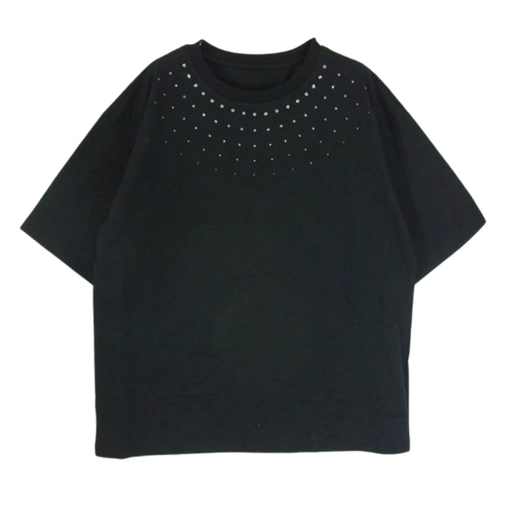 1piu1uguale3 ウノピュウノウグァーレトレ MRT305 COT381 DECORA TEE HOTFIX装飾 ビッグ オーバーサイズ クルーネック Tシャツ ブラック系 VII【中古】