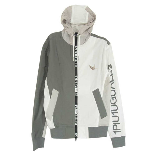 1piu1uguale3 ウノピュウノウグァーレトレ GRB077 POE395 GORF ゴルフ CRAZY WIND BREAKER HOODIE 折り鶴ロゴワッペン クレイジーパターン ウィンドブレーカー フーディ パーカー グレー系 3【中古】
