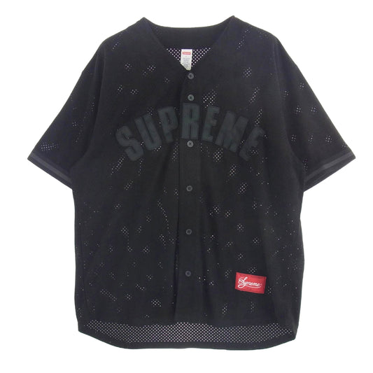 Supreme シュプリーム Ultrasuede Mesh Baseball Jersey ウルトラスウェード ベースボール 半袖 シャツ ブラック系 L【中古】