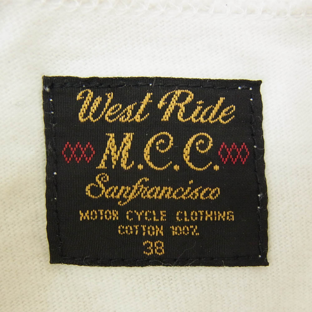 WESTRIDE ウエストライド PT.TEE.22-02 ロゴ 半袖 ショートスリーブ 丸首 クルーネック Tシャツ ホワイト系 38【中古】