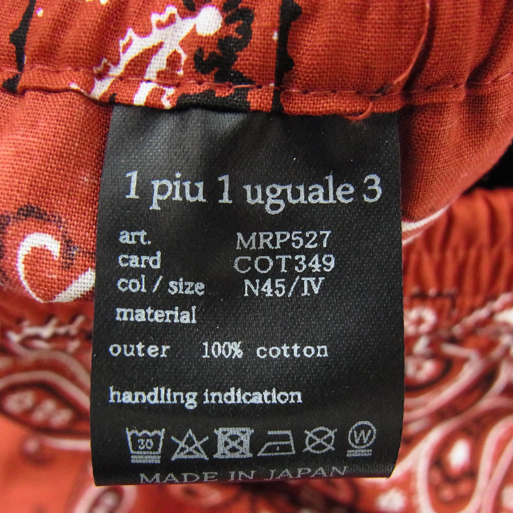 1piu1uguale3 ウノピュウノウグァーレトレ MRP527 COT349 HOLIDAY SHORTS ホリデー ペイズリー バンダナ ショーツ ハーフパンツ レッド系 4【中古】