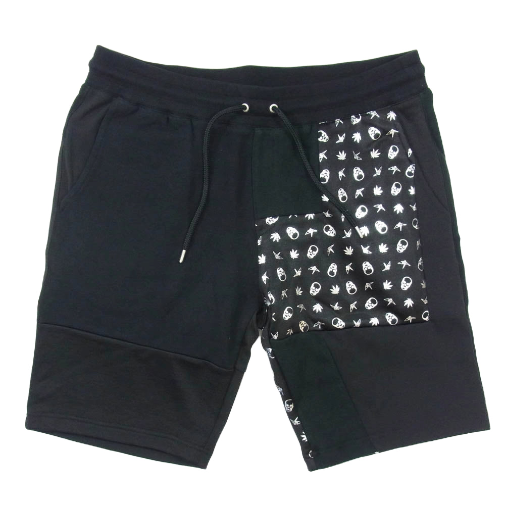 1piu1uguale3 ウノピュウノウグァーレトレ MRP425 COT300 pellat finet PATCHWORK SHORTS パッチワーク スカル ショート パンツ ブラック系 6【中古】