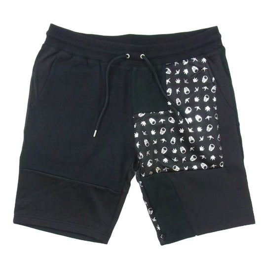 1piu1uguale3 ウノピュウノウグァーレトレ MRP425 COT300 pellat finet PATCHWORK SHORTS パッチワーク スカル ショート パンツ ブラック系 6【中古】