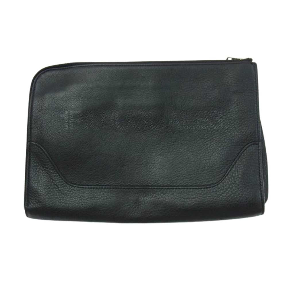 1piu1uguale3 ウノピュウノウグァーレトレ × PELLE MORBIDA ペッレ モルビダ MINI CLUTCH ロゴデザイン レザー クラッチバッグ ブラック系【中古】