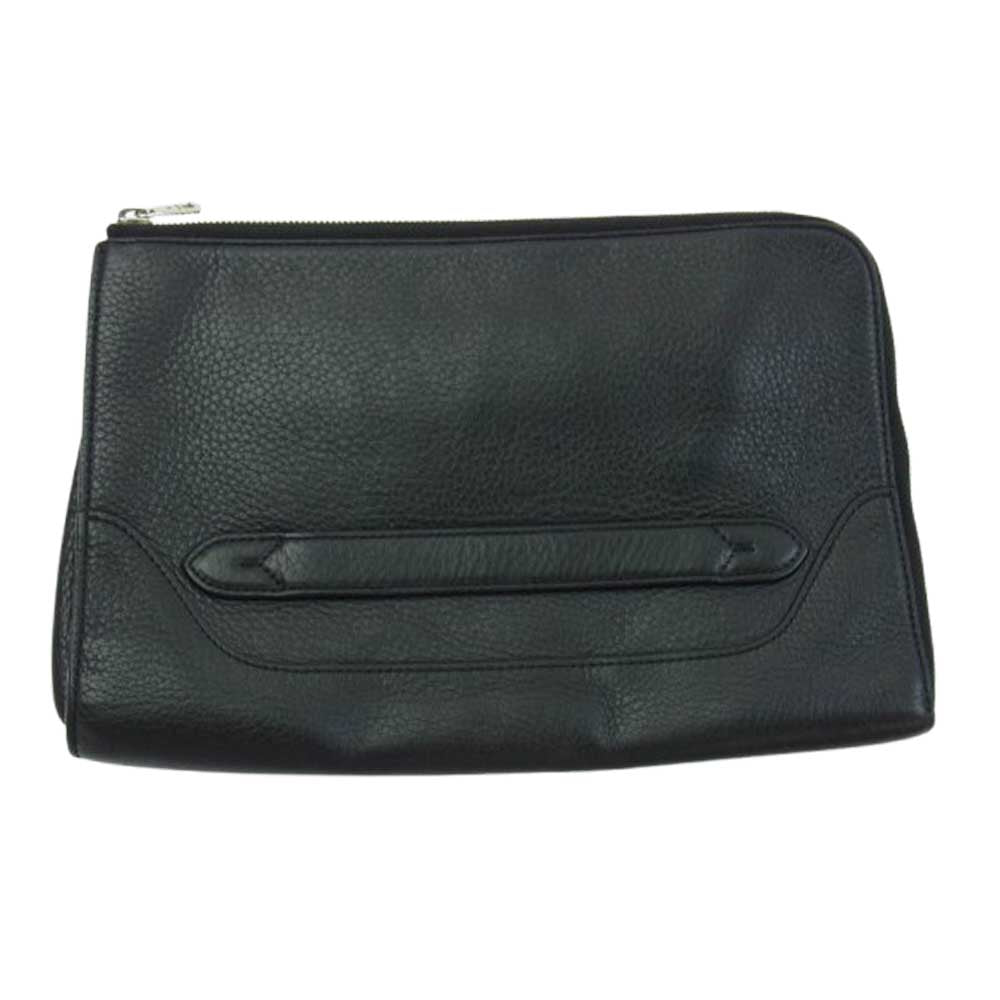 1piu1uguale3 ウノピュウノウグァーレトレ × PELLE MORBIDA ペッレ モルビダ MINI CLUTCH ロゴデザイン レザー クラッチバッグ ブラック系【中古】