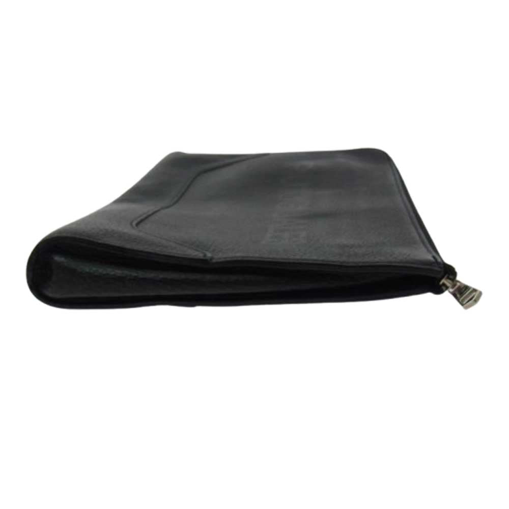 1piu1uguale3 ウノピュウノウグァーレトレ × PELLE MORBIDA ペッレ モルビダ MINI CLUTCH ロゴデザイン レザー クラッチバッグ ブラック系【中古】