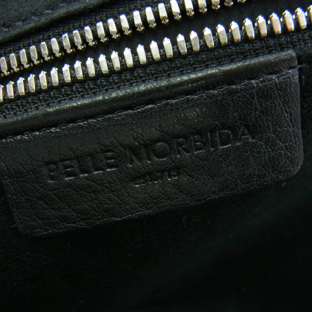 1piu1uguale3 ウノピュウノウグァーレトレ × PELLE MORBIDA ペッレ モルビダ MINI CLUTCH ロゴデザイン レザー クラッチバッグ ブラック系【中古】
