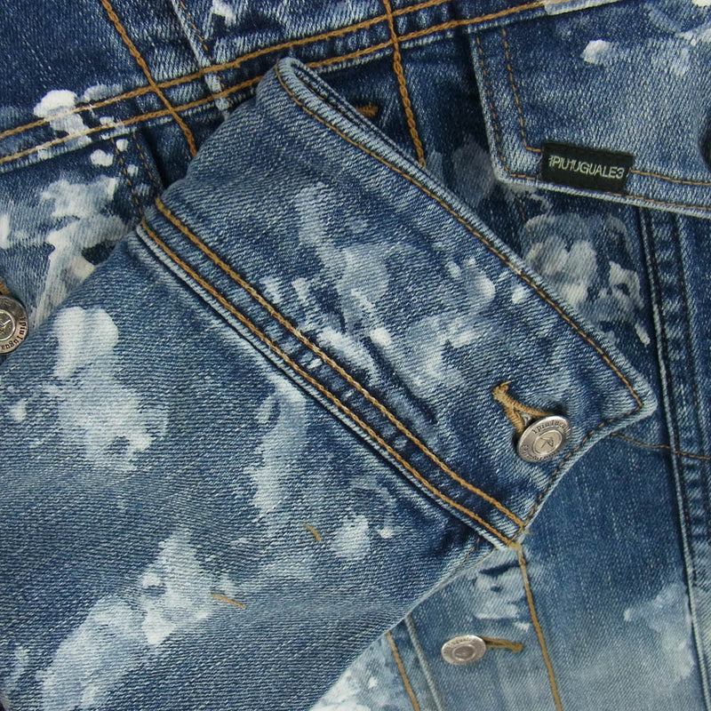 ウノピュウノウグァーレトレ　デニムジャケット　ペンキ　加工 1piu1uguale3 ウノピュウノウグァーレトレ MRB553 CTU227 ペンキ加工 ストレッチ デニム ジャケット Gジャン  インディゴブルー系 3中古