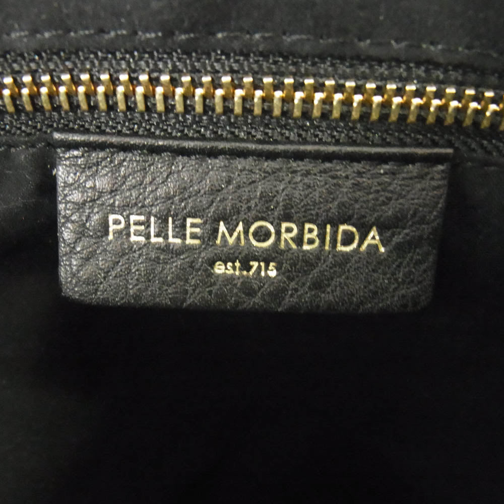 1piu1uguale3 ウノピュウノウグァーレトレ × PELLE MORBIDA ペッレ モルビダ ONE HAND BAG レザー ワンハンド バッグ ブラック系【中古】