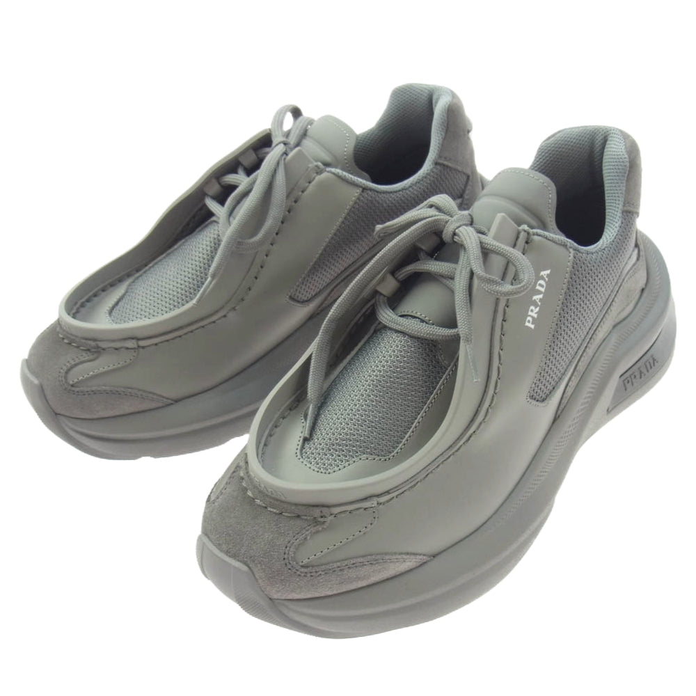 PRADA プラダ 23AW 2EG424 SYSTEM SNEAKER システム スニーカー ローカット レザー メッシュ シューズ グレー系 7.5【新古品】【未使用】【中古】