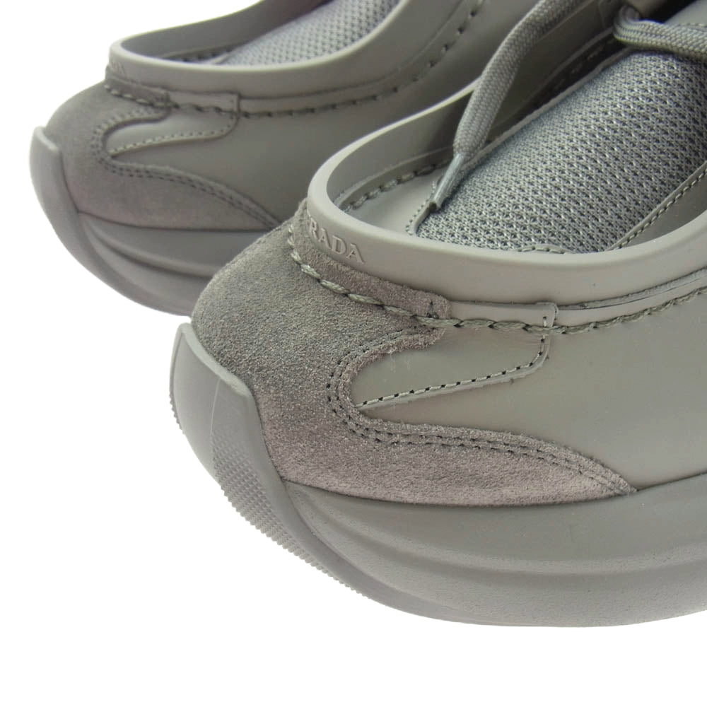 PRADA プラダ 23AW 2EG424 SYSTEM SNEAKER システム スニーカー ローカット レザー メッシュ シューズ グレー系 7.5【新古品】【未使用】【中古】