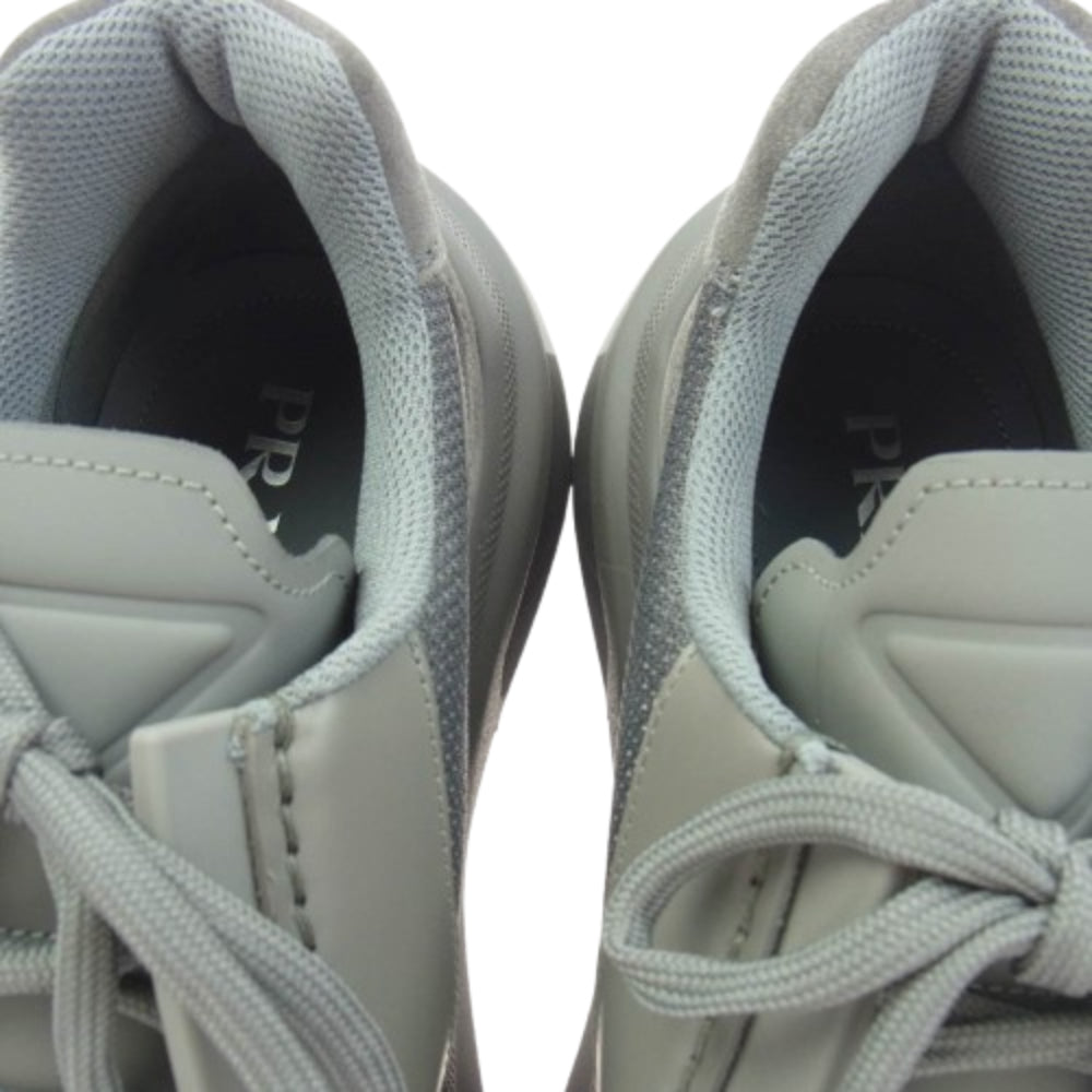 PRADA プラダ 23AW 2EG424 SYSTEM SNEAKER システム スニーカー ローカット レザー メッシュ シューズ グレー系 7.5【新古品】【未使用】【中古】