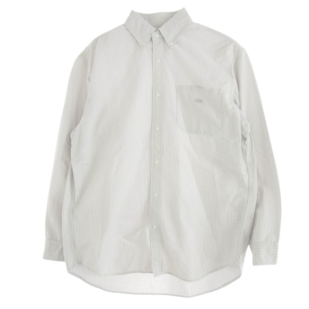 THE NORTH FACE ノースフェイス NT3117N PURPLELABEL パープルレーベル 胸ロゴ 刺? ストライプ 長袖 シャツ ホワイト グレー グレー系 S【中古】