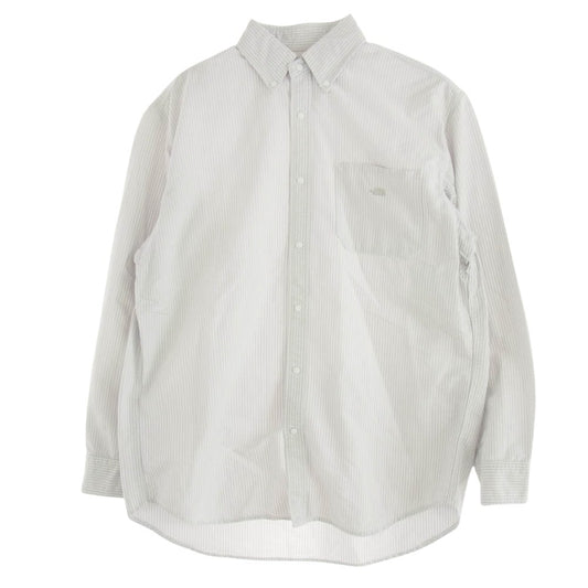 THE NORTH FACE ノースフェイス NT3117N PURPLELABEL パープルレーベル 胸ロゴ 刺? ストライプ 長袖 シャツ ホワイト グレー グレー系 S【中古】