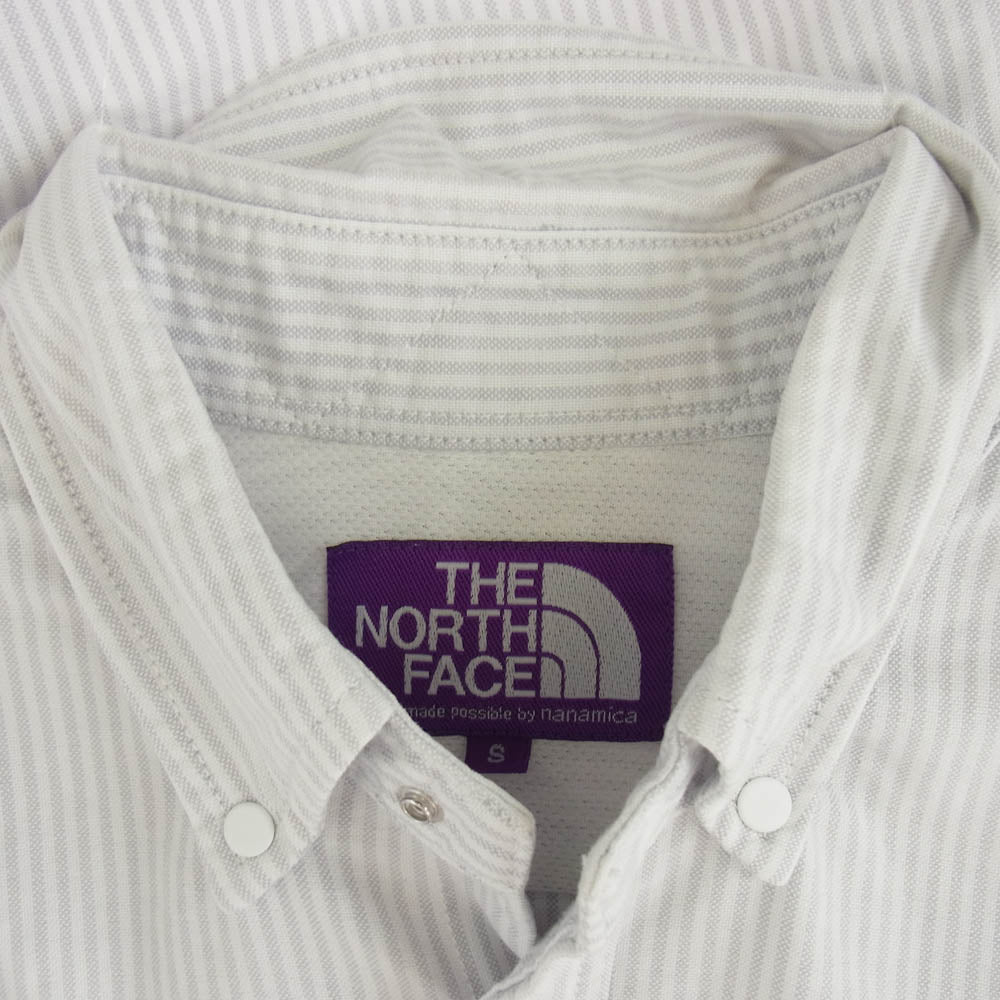THE NORTH FACE ノースフェイス NT3117N PURPLELABEL パープルレーベル 胸ロゴ 刺? ストライプ 長袖 シャツ ホワイト グレー グレー系 S【中古】