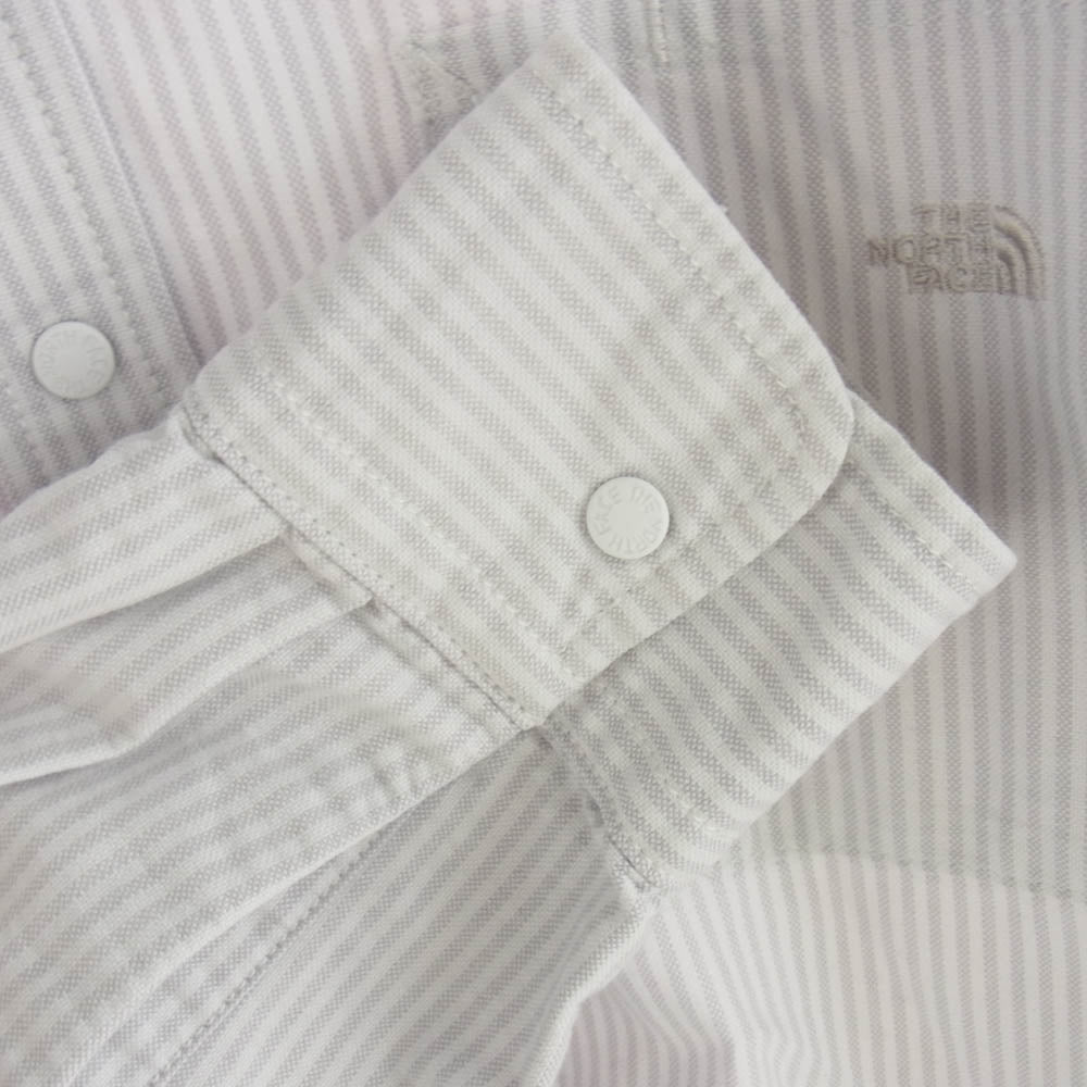 THE NORTH FACE ノースフェイス NT3117N PURPLELABEL パープルレーベル 胸ロゴ 刺? ストライプ 長袖 シャツ ホワイト グレー グレー系 S【中古】