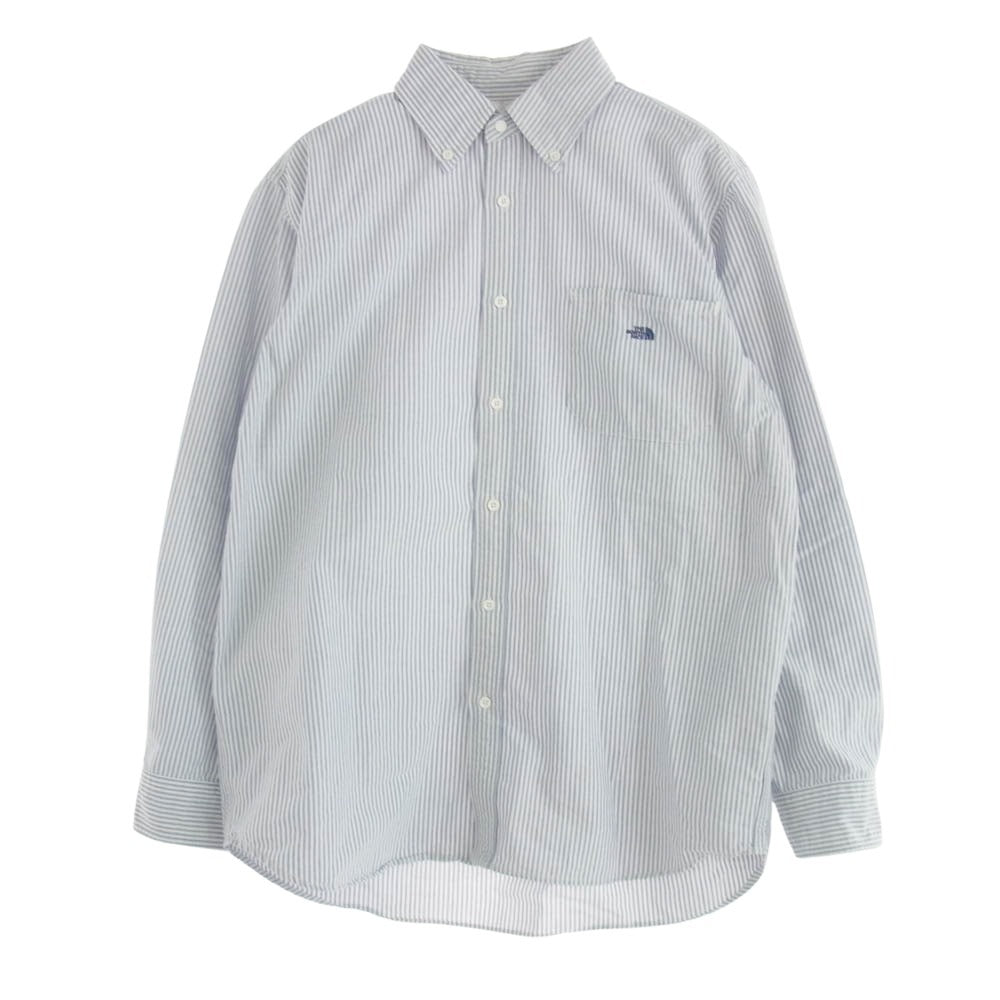 THE NORTH FACE ノースフェイス NT3805N PURPLELABEL パープルレーベル 胸ロゴ 刺? ストライプ 長袖 シャツ ホワイト ブルー ブルー系 S【中古】