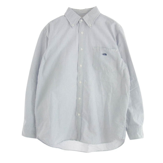 THE NORTH FACE ノースフェイス NT3805N PURPLELABEL パープルレーベル 胸ロゴ 刺? ストライプ 長袖 シャツ ホワイト ブルー ブルー系 S【中古】