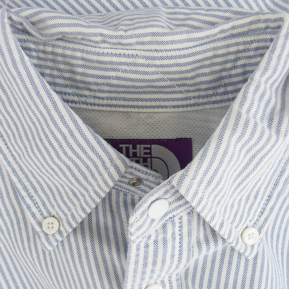 THE NORTH FACE ノースフェイス NT3805N PURPLELABEL パープルレーベル 胸ロゴ 刺? ストライプ 長袖 シャツ ホワイト ブルー ブルー系 S【中古】