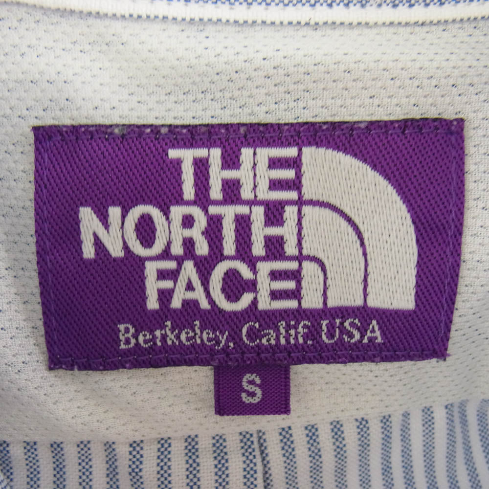 THE NORTH FACE ノースフェイス NT3805N PURPLELABEL パープルレーベル 胸ロゴ 刺? ストライプ 長袖 シャツ ホワイト ブルー ブルー系 S【中古】