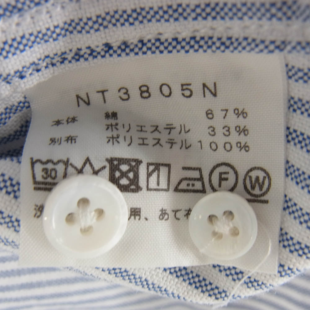 THE NORTH FACE ノースフェイス NT3805N PURPLELABEL パープルレーベル 胸ロゴ 刺? ストライプ 長袖 シャツ ホワイト ブルー ブルー系 S【中古】