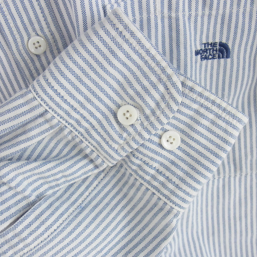 THE NORTH FACE ノースフェイス NT3805N PURPLELABEL パープルレーベル 胸ロゴ 刺? ストライプ 長袖 シャツ ホワイト ブルー ブルー系 S【中古】