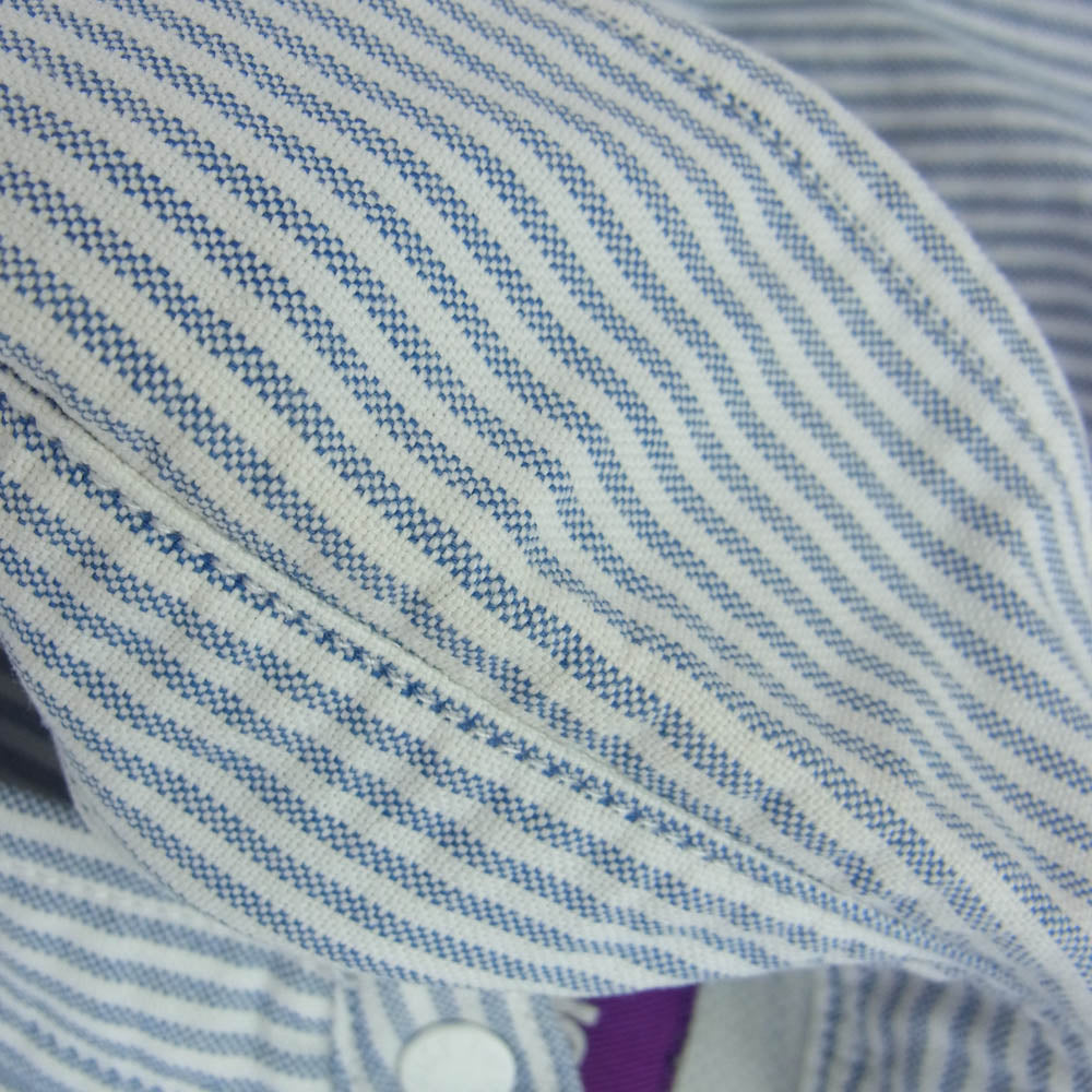THE NORTH FACE ノースフェイス NT3805N PURPLELABEL パープルレーベル 胸ロゴ 刺? ストライプ 長袖 シャツ ホワイト ブルー ブルー系 S【中古】