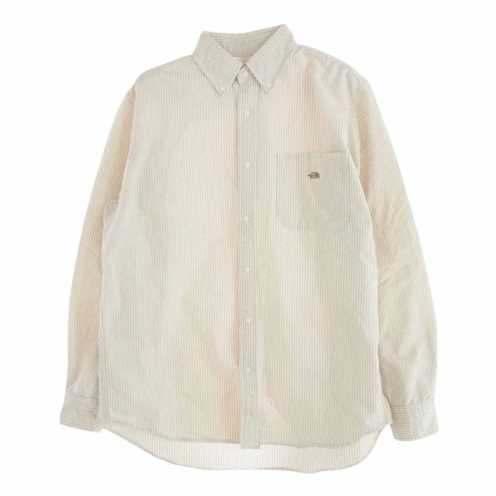 THE NORTH FACE ノースフェイス NT3002N PURPLELABEL パープルレーベル 胸ロゴ 刺? ストライプ 長袖 シャツ ホワイト ライトブラウン ライトブラウン系 S【中古】