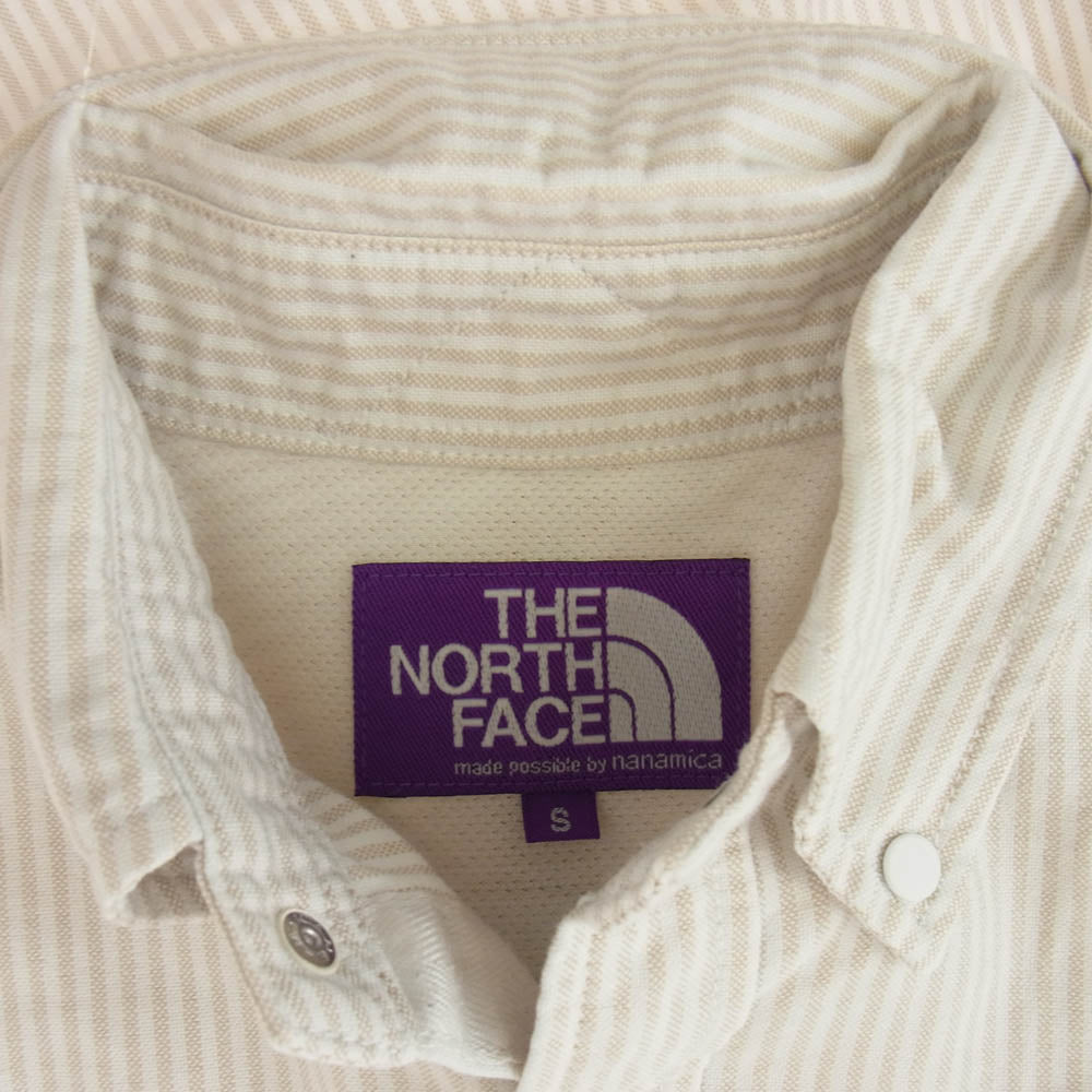 THE NORTH FACE ノースフェイス NT3002N PURPLELABEL パープルレーベル 胸ロゴ 刺? ストライプ 長袖 シャツ ホワイト ライトブラウン ライトブラウン系 S【中古】