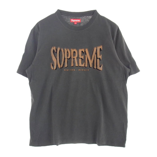 Supreme シュプリーム 25SS Flocked Washed S/S Top ロゴプリント Tシャツ 半袖カットソー グレー系 L【中古】