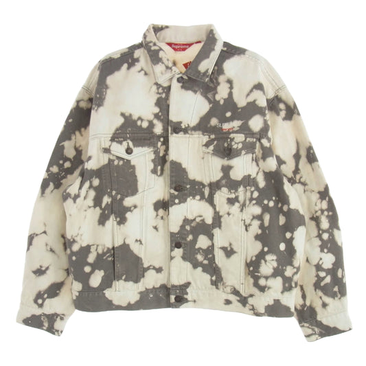 Supreme シュプリーム 25SS Denim Trucker Jacket Bleached ブリーチ加工 デニム トラッカー ジャケット ホワイト系 グレー系 L【美品】【中古】