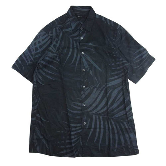 theory セオリー ボタニカル柄 ストレッチコットン 半袖シャツ グレー系 M【中古】