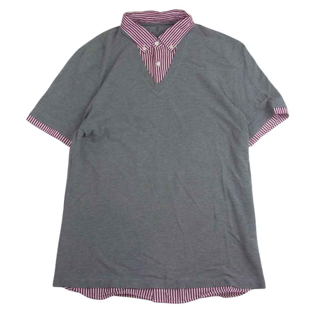 BRUNELLO CUCINELLI レイヤード ストライプ柄 半袖シャツ グレー系 M【中古】