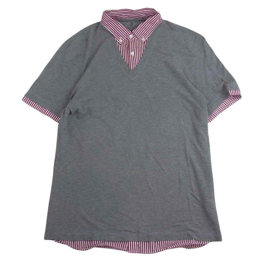 BRUNELLO CUCINELLI レイヤード ストライプ柄 半袖シャツ グレー系 M【中古】