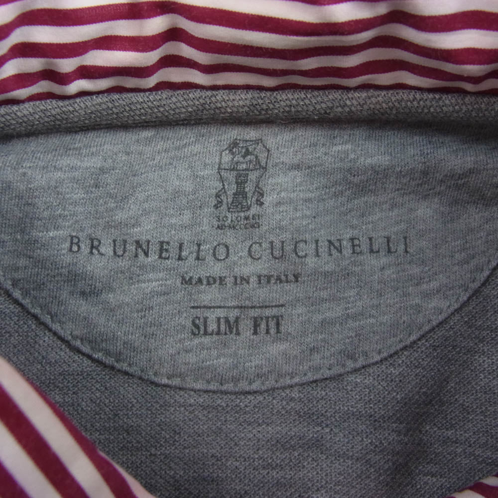 BRUNELLO CUCINELLI レイヤード ストライプ柄 半袖シャツ グレー系 M【中古】
