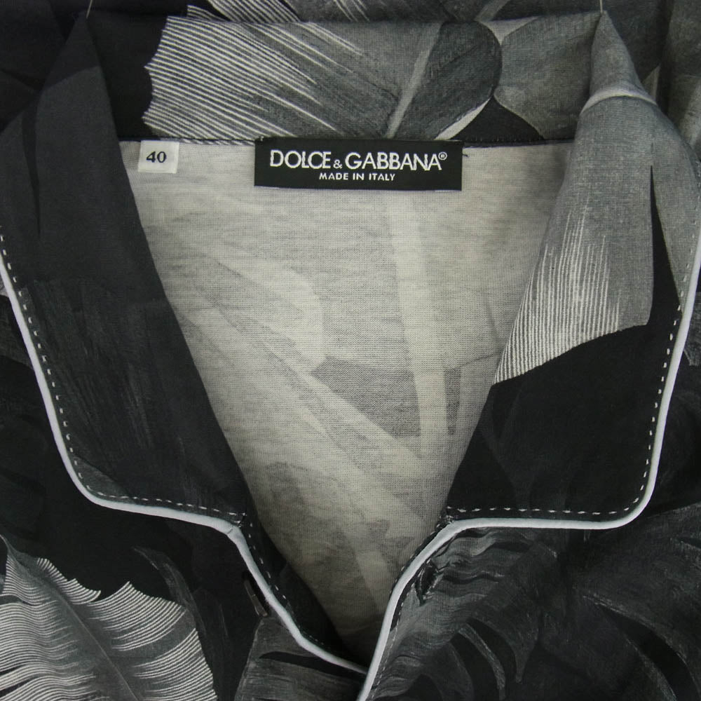 DOLCE&GABBANA ドルチェアンドガッバーナ イタリア製 リーフ柄 天竺半袖シャツ ブラック系 40【中古】