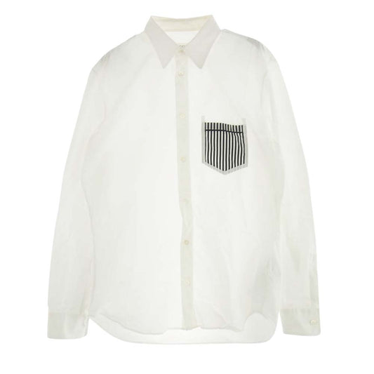 MAISON MARGIELA メゾンマルジェラ 19AW S50DL0400 S43001 10ライン ポケット ストライプ切替 長袖 シャツ ホワイト系 41【中古】