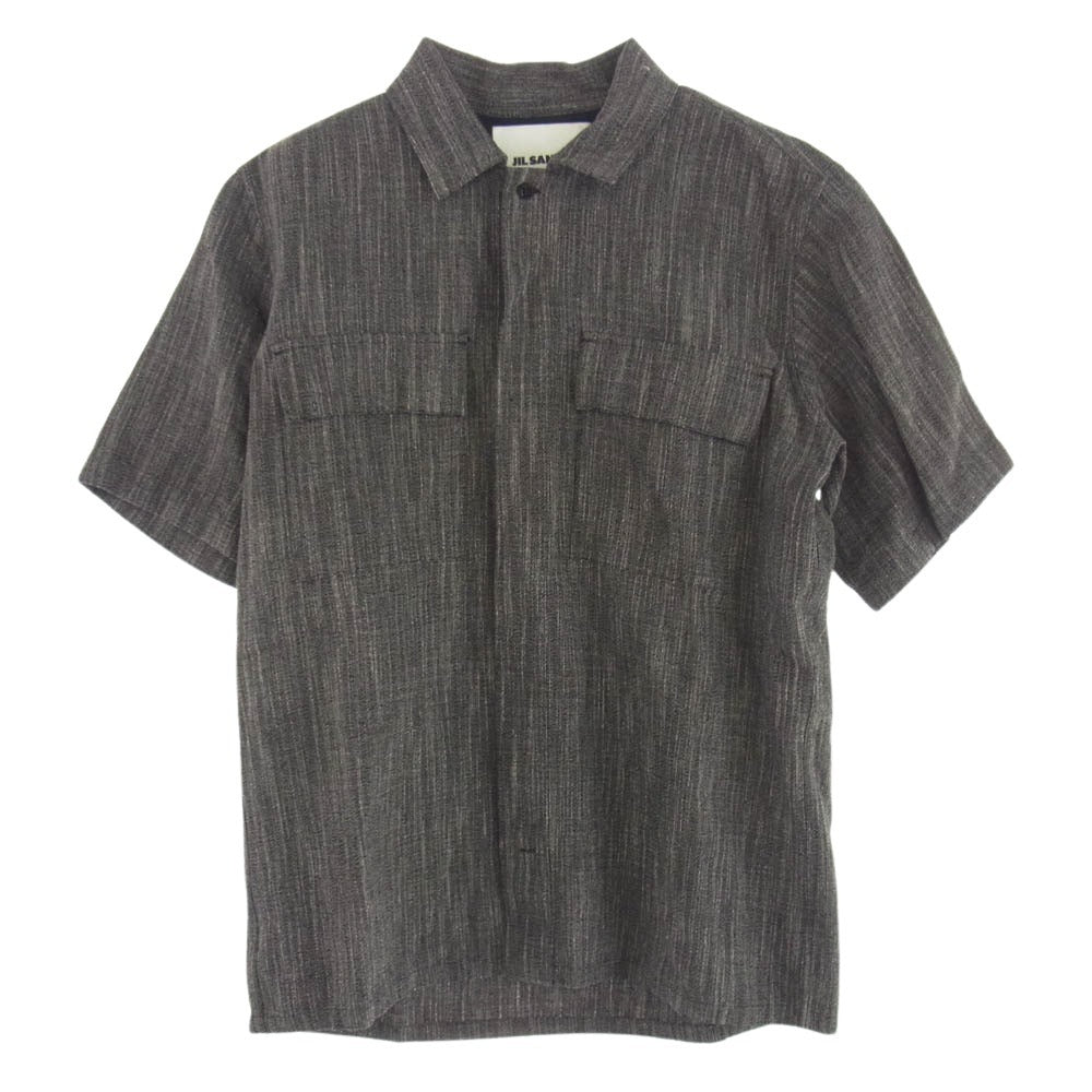 JIL SANDER ジルサンダー JSMP741730 MP330200 イタリア製 リネン 比翼 半袖 シャツ ブラック系 40【中古】
