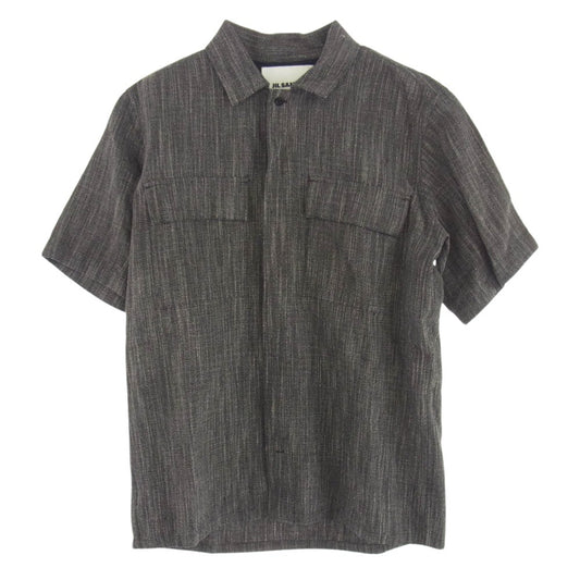 JIL SANDER ジルサンダー JSMP741730 MP330200 イタリア製 リネン 比翼 半袖 シャツ ブラック系 40【中古】
