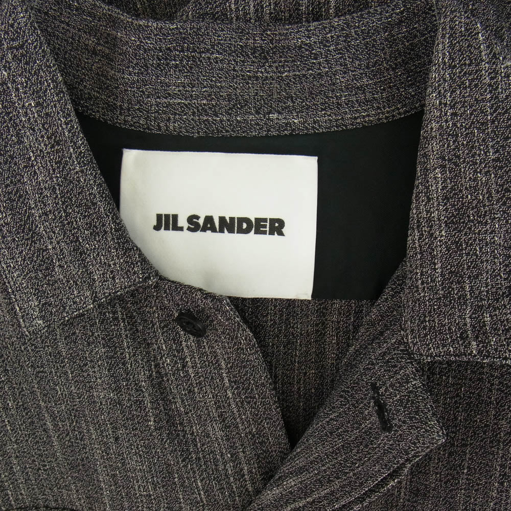 JIL SANDER ジルサンダー JSMP741730 MP330200 イタリア製 リネン 比翼 半袖 シャツ ブラック系 40【中古】
