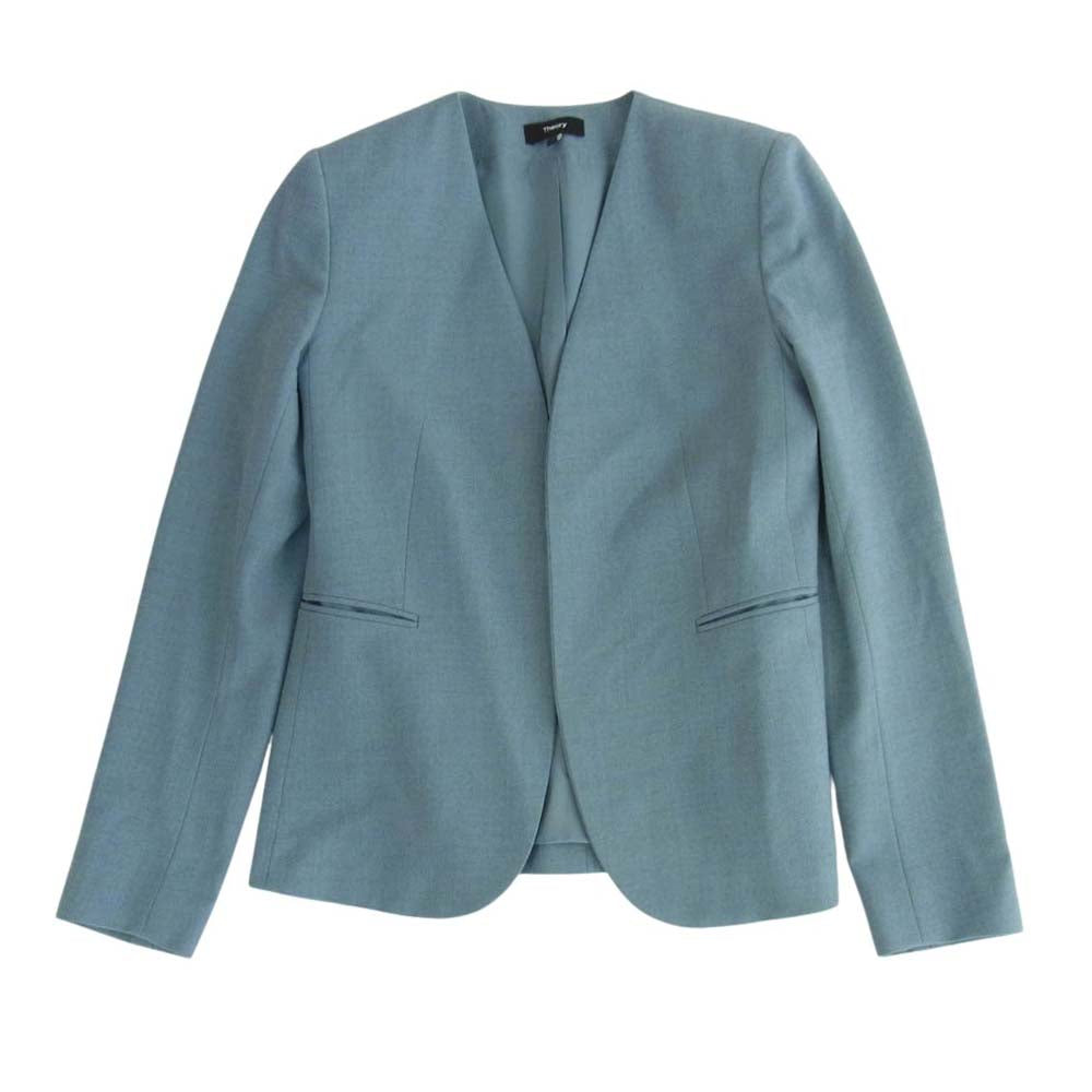 theory セオリー 10-1304115-855-702 ウール ノーカラー ジャケット テーパード パンツ セットアップ ブルー系 2【中古】